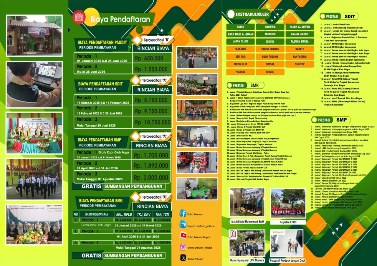 Brosur PAUD IT-SDIT-SMP-SMK-PKBM Putra Pakuan 2026/2027